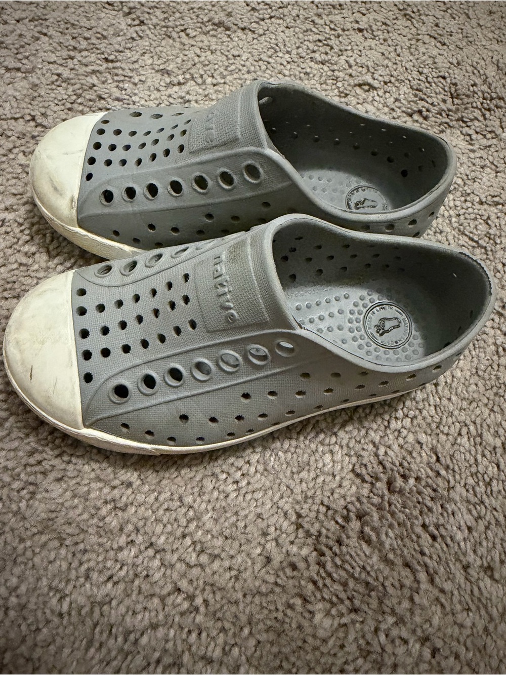 Native Kids Light Gray Slip-On Water Shoes with White Toe Cap